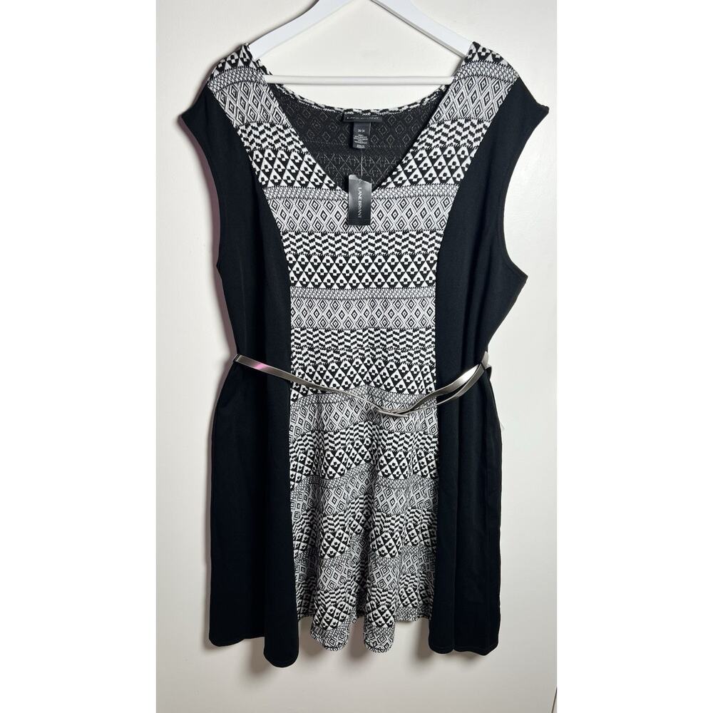 Lane Bryant‎ Black & White Cap Sleeve Belted Fit & Flare Shift Dress Plus 26/28
